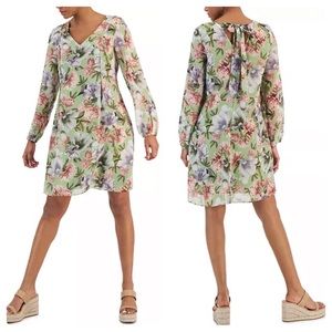 INC Floral Tie Back Mini Swing Dress